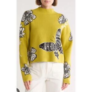 Industry Cropped Butterfly Mock Neck Sweater Medium Turtleneck Floral Mod Hippie